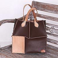 Leather tote handbag,