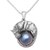 Cultured pearl pendant necklace, 'Panther Power in Blue' - Cultured Pearl Panther Pendant Necklace in Blue from Bali (image 2a) thumbail