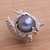 Cultured pearl cocktail ring, 'Garuda Pearl in Blue' - Cultured Blue Pearl and Sterling Silver Wings Cocktail Ring (image 2c) thumbail