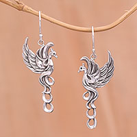 Sterling silver dangle earrings, 'Cendrawasih Aura' - Sterling Silver Flying Cendrawasih Aura Dangle Earrings
