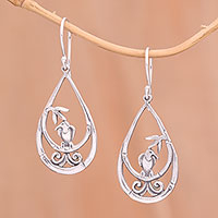 Sterling silver dangle earrings, 'Sparrow Sanctuary' - Sterling Silver Sparrow Sanctuary Teardrop Dangle Earrings