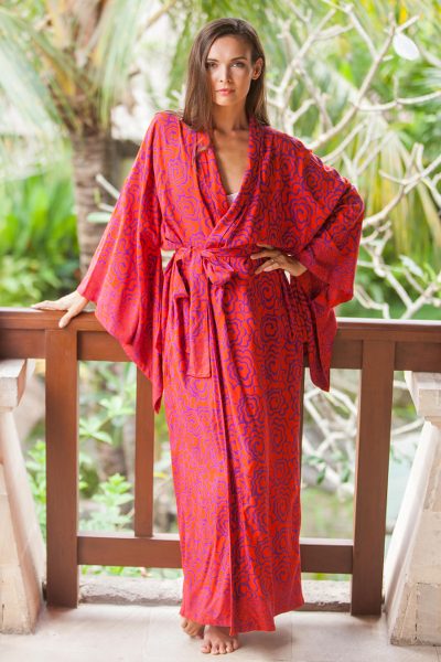 Rayon robe, Tangelo and Plum