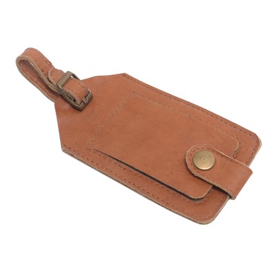 Leather luggage tag, 'Bali Cepuk in Brown' - Brown Leather Luggage Tag Crafted in Bali