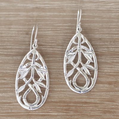 Sterling silver dangle earrings, Bamboo Tiles