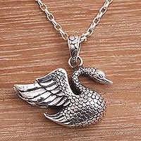 Sterling silver pendant necklace, 'Swan Lake' - Sterling Silver Swan Pendant Necklace from Bali