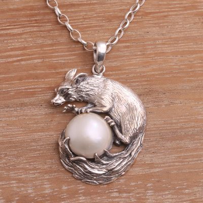 Cultured pearl pendant necklace, White Squirrel Orb