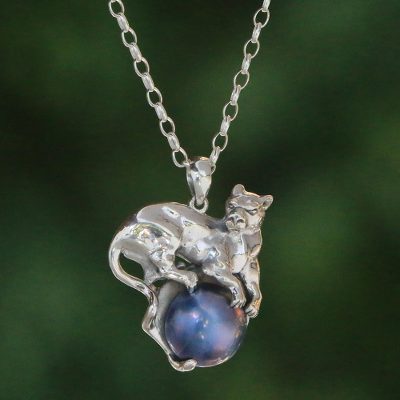 Cultured pearl pendant necklace, Blue Panther Moonlight