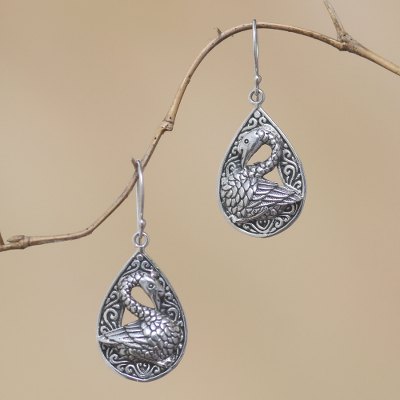 Sterling silver dangle earrings, Tropical Swans