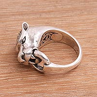 Men's sterling silver ring, 'Tiger Hook' - Men's Sterling Silver Tiger Ring from Bali