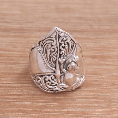Sterling silver cocktail ring, Lily Pond Frog