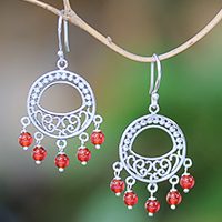 Carnelian chandelier earrings, 'Sunset Soul' - Carnelian Sterling Silver Chandelier Statement Earrings