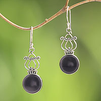 Onyx dangle earrings, 'Raven Queen' - Handcrafted Onyx and Sterling Silver Dangle Earrings