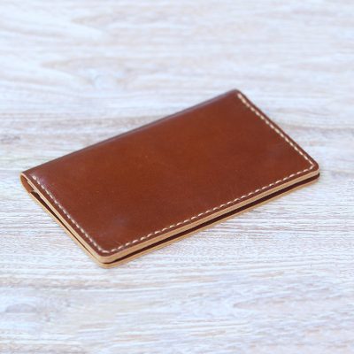 Leather passport wallet, 'Journey Mate in Brown' - Medium Brown Leather Snap Closure Bi-Fold Passport Wallet