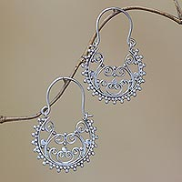 Sterling silver hoop earrings, 'Regal Swirls' - Swirling Sterling Silver Hoop Earrings from Bali