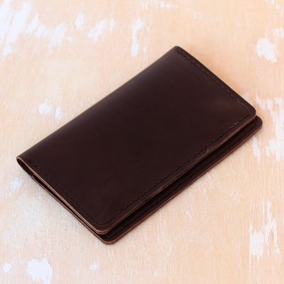 Leather passport wallet, 'Journey Mate in Dark Brown' - Dark Brown Leather Snap Closure Bi-Fold Passport Wallet