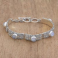 Rainbow moonstone link bracelet, 'Moonlight Mystery' - Rainbow Moonstone and Sterling Silver Link Bracelet
