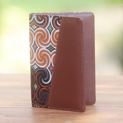 Cotton and faux leather passport holder, 'Winds of Travel' - Brown Faux Leather and Colorful Cotton Print Passport Holder