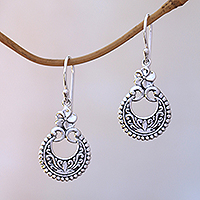 Sterling silver dangle earrings, 'Frangipani Crescents' - Floral Sterling Silver Dangle Earrings Crafted in Bali