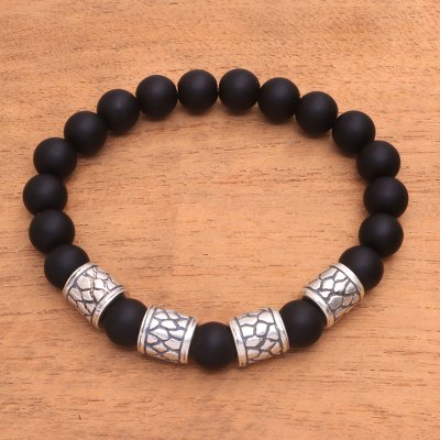 Mens onyx beaded stretch bracelet, Through the Cracks
