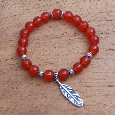 Carnelian beaded stretch bracelet, Elegant Feather