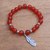 Carnelian beaded stretch bracelet, 'Elegant Feather' - Carnelian Feather Beaded Stretch Bracelet from Bali thumbail