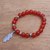 Carnelian beaded stretch bracelet, 'Elegant Feather' - Carnelian Feather Beaded Stretch Bracelet from Bali (image 2b) thumbail