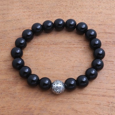 Onyx beaded stretch bracelet, Spheres of Darkness