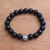 Onyx beaded stretch bracelet, 'Spheres of Darkness' - Black Onyx and Sterling Silver Beaded Stretch Bracelet thumbail