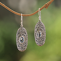 Blue topaz dangle earrings, 'My Protector in Blue' - Blue Topaz and Sterling Silver Dangle Earrings from Bali