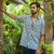 Men's batik cotton shirt, 'Jepara Sky' - Men's Blue and Cream Batik Print Cotton Shirt from Bali thumbail