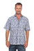 Men's batik cotton shirt, 'Jepara Sky' - Men's Blue and Cream Batik Print Cotton Shirt from Bali (image 2a) thumbail