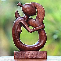 Hand-Carved Suar Wood Serene Mermaid Sculpture,'Serene Mermaid'