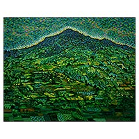 'Landscape in Sukasada, Buleleng' (2017) - Impressionist Landscape Painting in Green from Bali (2017)