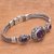 Amethyst link pendant bracelet, 'Garden Glow' - Faceted Amethyst Oval Pendant Sterling Silver Link Bracelet (image 2b) thumbail