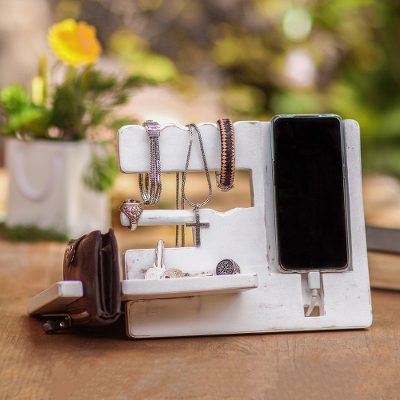 Wood desk organizer, Singaraja White