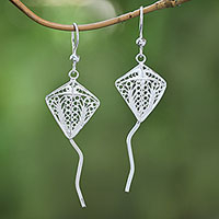 Sterling silver filigree dangle earrings, 'Layangan' - Sterling Silver Filigree Openwork Kite Dangle Earrings