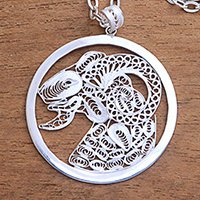 Sterling silver filigree pendant necklace, 'Elegant Aries' - Sterling Silver Filigree Aries Necklace from Java