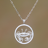 Sterling silver filigree pendant necklace, 'Elegant Cancer' - Sterling Silver Filigree Cancer Necklace from Java