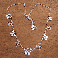 Sterling silver filigree link necklace, 'Loving Butterfly' - Sterling Silver Filigree Butterfly Necklace from Java