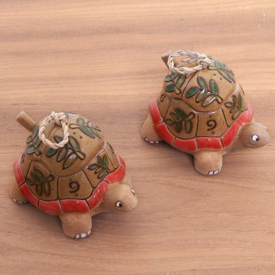 Ceramic condiment bowls, Spring Turtles (pair)