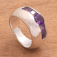 Amethyst cocktail ring, 'Wink' - Sterling Silver Amethyst Minimalist Design Cocktail Ring