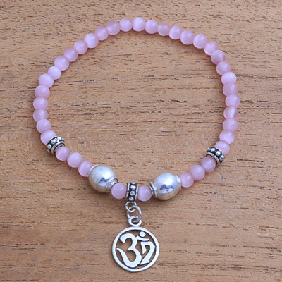 Cats eye beaded stretch bracelet, Feminine Om