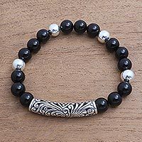 Onyx beaded stretch bracelet,