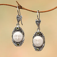 Peridot dangle earrings, 'Face of the Soul' - Peridot Face Motif Dangle Earrings from Bali