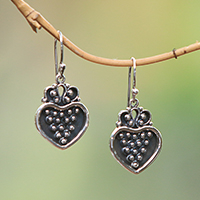 Sterling silver dangle earrings, 'Heart Overflowing' - Sterling Silver Heart and Dot Motif Dangle Earrings