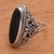 Onyx cocktail ring, 'Quiet Night' - Sterling Silver Ornate Oblong Black Onyx Cocktail Ring thumbail