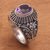 Amethyst cocktail ring, 'Sakah Temple' - Sterling Silver and Faceted Amethyst Temple Cocktail Ring thumbail