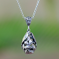 Sterling silver pendant necklace, 'Great Beginnings' - Sterling Silver Teardrop-Shape Seed Cluster Pendant Necklace