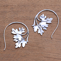 Sterling silver drop earrings, 'Leafy Canopy' - Leaf-Shaped Sterling Silver Drop Earrings from Bali