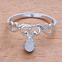 Moonstone band ring, 'Lovely Vines' - Spiral Motif Moonstone Band Ring from Bali